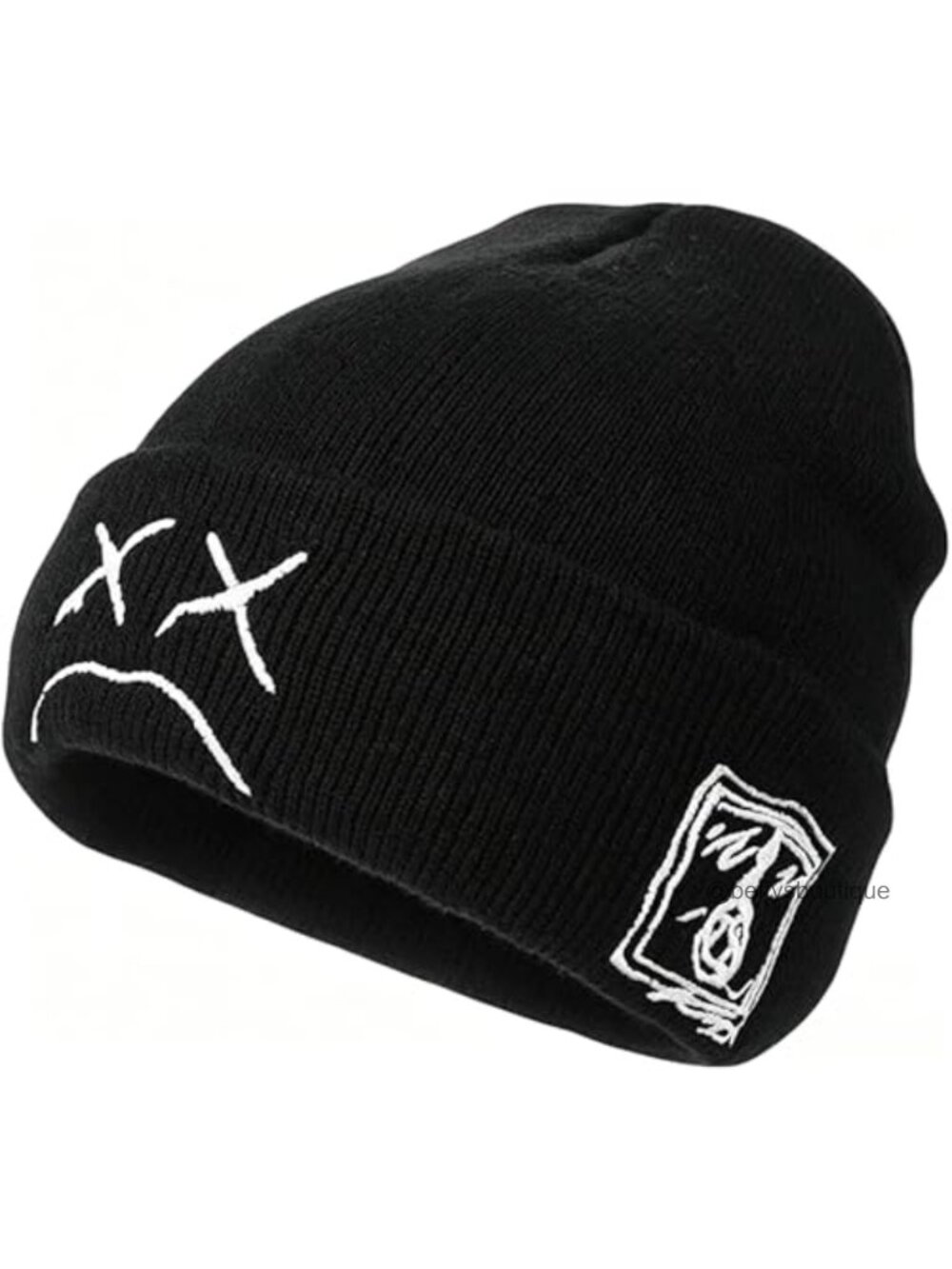 Goth Embroidered Knit Beanie Hat Acrylic One Size Winter Cap